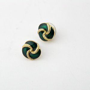 Emerald Green Glass and Goldtone Swirled Post Earrings